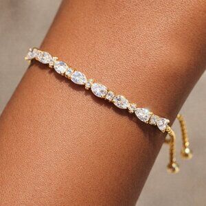 Aurora Borealis Gold Adjustable Tennis Bracelet Formal Prom Cocktail Jewelry